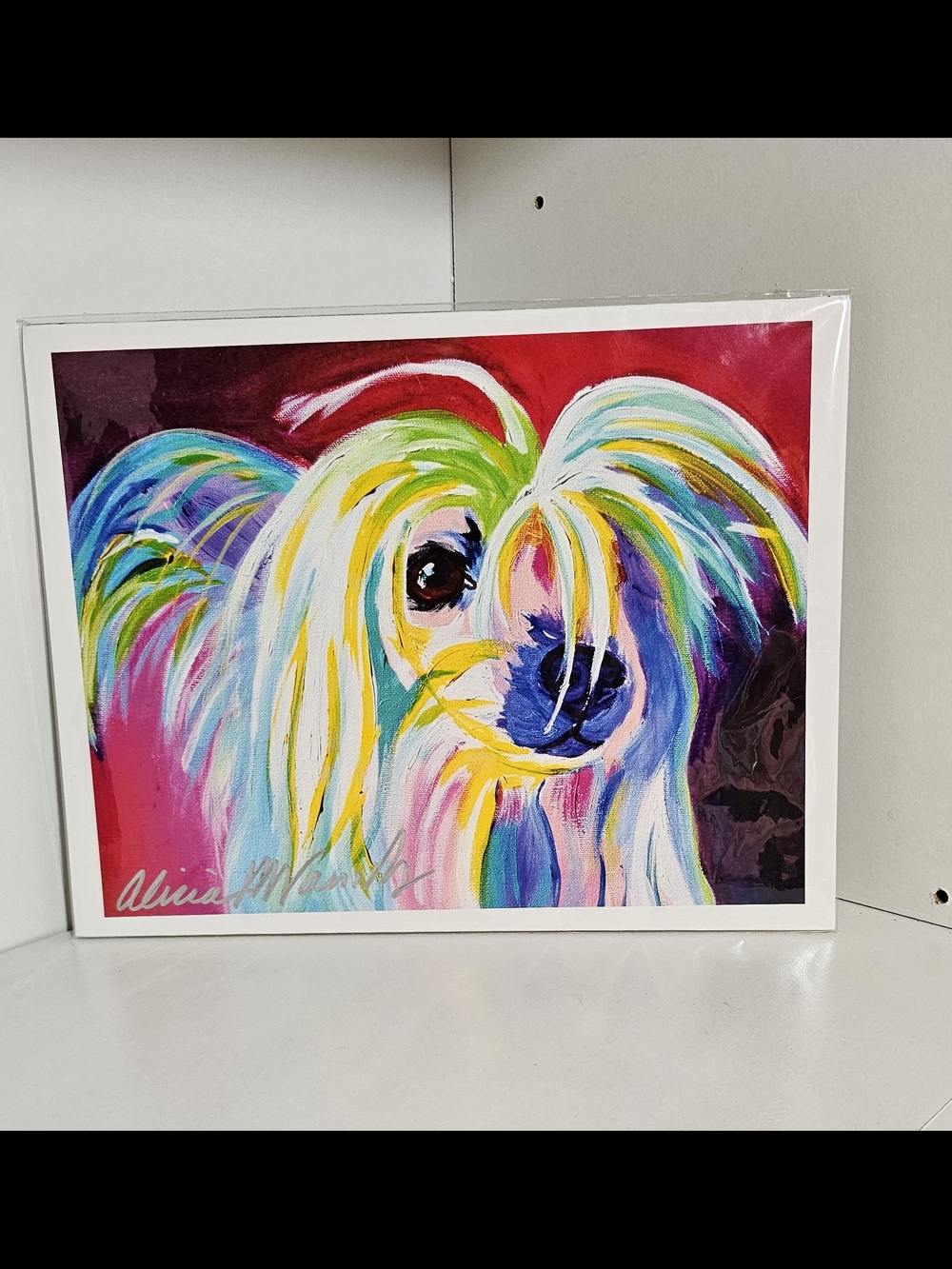 Vibrant Multicolor Chinese Crested Dog Art Print, Signed